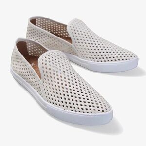 Jibs Slim Soft White Perforated Biodegradable Leather Slip On Sneaker Cork Sole